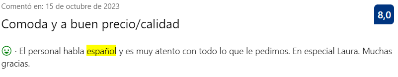 Comentarios sobre el español en el hotel