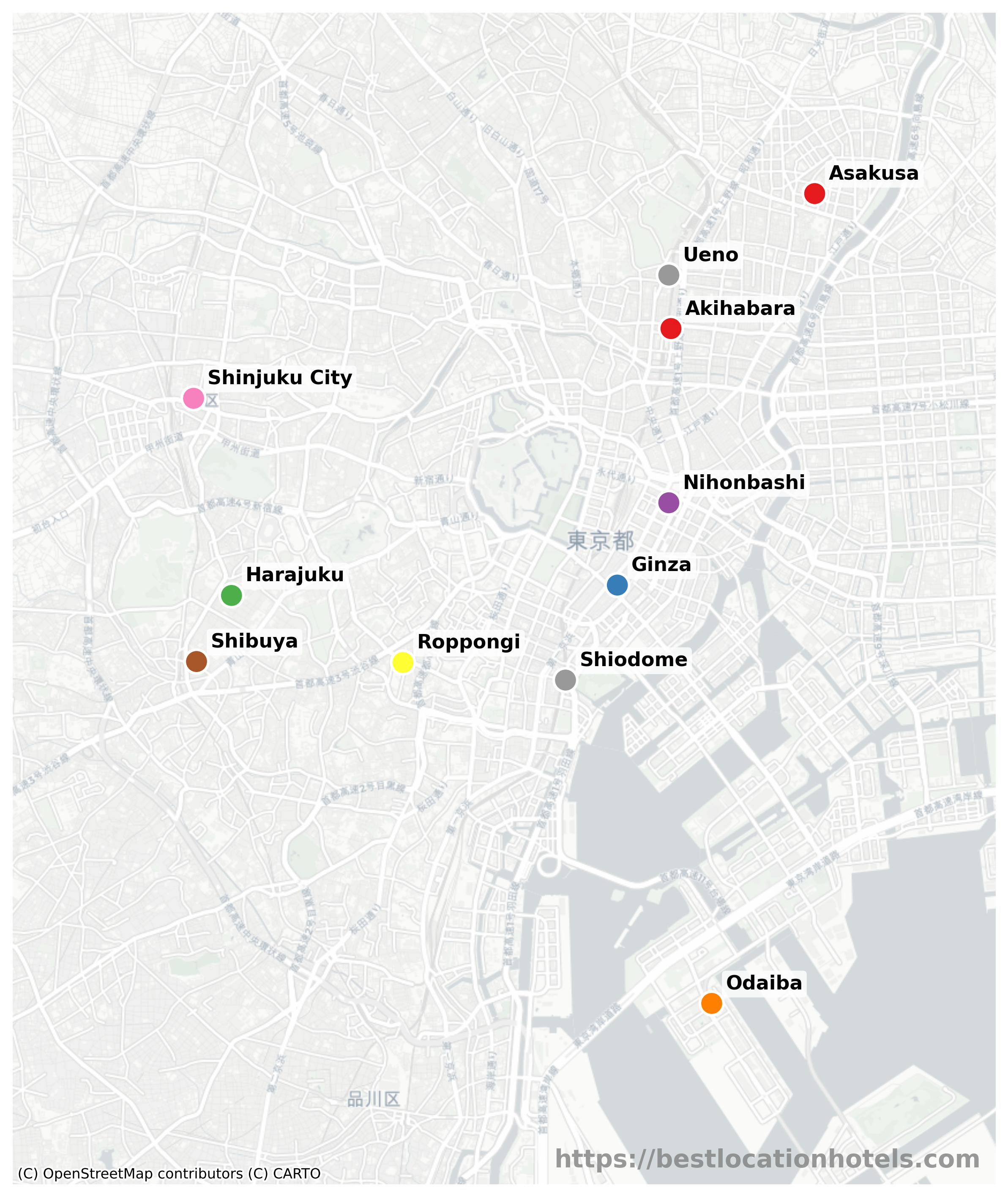 Highlighted zones in Tokyo